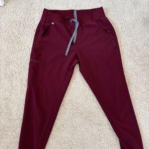 Figs Burgundy High Waisted Scrub Pants